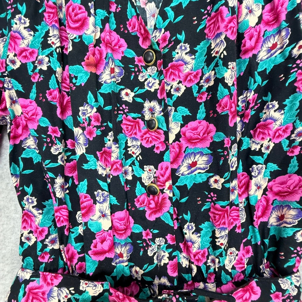 E.D. Michaels Floral Romper 9/10P Multicolor VTG 90s Cottagecore Shoulder Pads - Picture 4 of 15